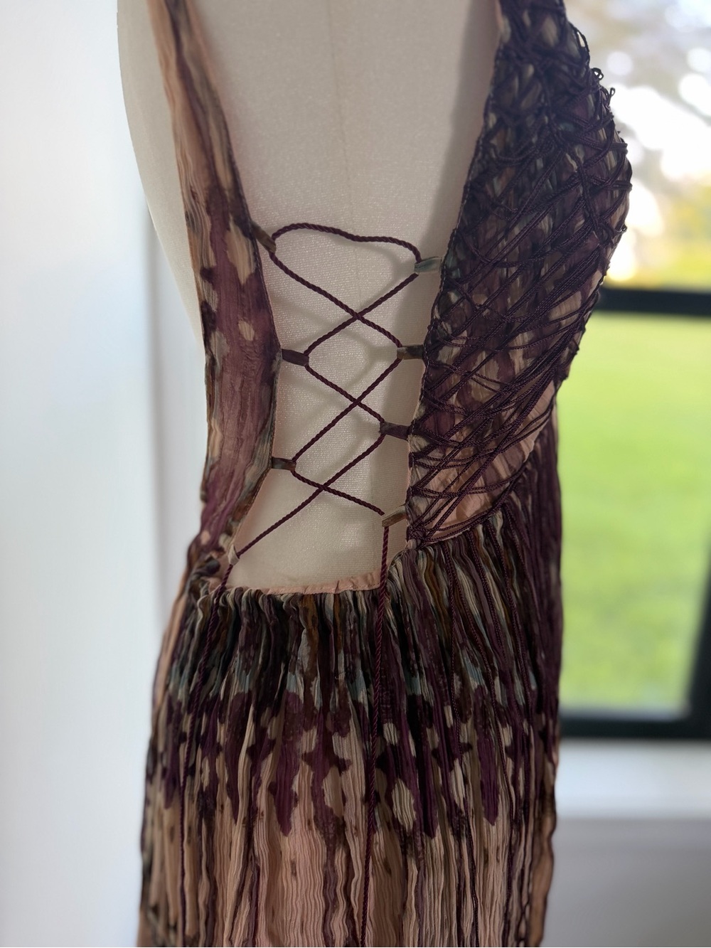 Free People Tie-Dye Crochet Side-Lace Maxi Dress in Mauve and Cream - Picture 6 of 9